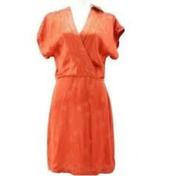 #81 NWT Silky Palm Print Dress Orange Short Sleeve V Neck Dress XS, S, M - Picture 4 of 12